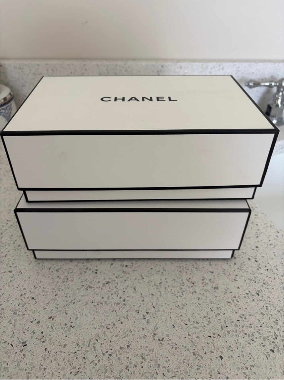 CHANEL White and Black Stacked Storage Boxes